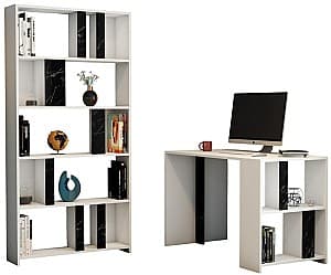 Masa de birou Trendy Lima Alb/Marmura Neagra