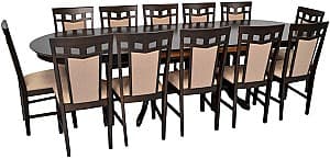 Set de masa cu scaune Evelin HV-33V Chocolate + 12 scaune Deepa R Chocolate / NV-3WP Beige