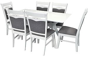 Набор стол и стулья Evelin Raffles Rectangular White + 6 стульев HV-3167 White / NV-10WP Grey