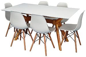 Set de masa cu scaune Evelin Raffles Rectangular White / Bella Beech + 6 scaune LC-021 White