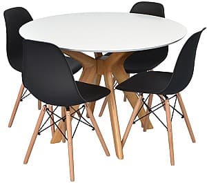 Набор стол и стулья Evelin Raffles Round White / Bella Beech + 4 стула LC-021 Black