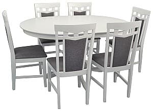 Set de masa cu scaune Evelin CAPELLA V White + 6 scaune DEPPA R White NV-10WP Grey