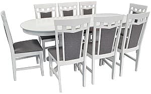 Set de masa cu scaune Evelin HV-31N White + 8 scaune DEPPA R White/NV-10WP Grey