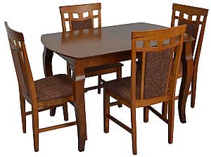 Set de masa cu scaune Evelin HV-29V Burnish + 4 scaune DEPPA R Burnish/F-789 Brown(Maro)