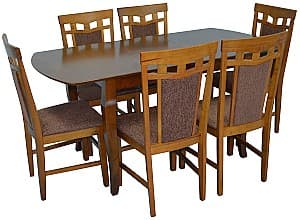 Set de masa cu scaune Evelin HV-29V Burnish + 6 scaune DEPPA R Burnish/F-789 Brown(Maro)