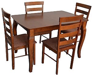 Set de masa cu scaune Evelin HV-29V Burnish + 4 scaune Gloria Burnish / F-789 (Maro)