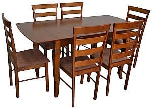 Набор стол и стулья Evelin HV-29V Burnish + 6 стульев Gloria Burnish / F-789 (Коричневый)