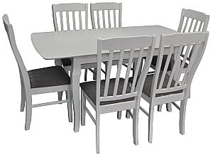 Set de masa cu scaune Evelin HV-29V White + 6 scaune Wenyi White (Alb) / NV-10WP (Gri)