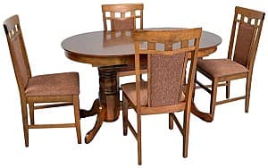 Set de masa cu scaune Evelin HV-31N Burnish Oak + 4 scaune Deepa R Burnish Oak / F-789 (Maro)