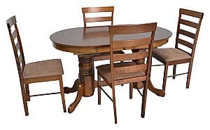 Set de masa cu scaune Evelin HV-31N Burnish Oak + 4 scaune Gloria Burnish Oak / F-789 (Maro)