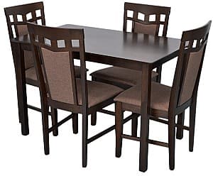 Набор стол и стулья Evelin Gloria Chocolate (Коричневый) + 4 стула Deepa R Chocolate (Коричневый) / Ekea12 Dark Brown (Темно-Коричневый)