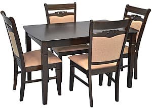 Set de masa cu scaune Evelin HV-27V Chocolate + 4 scaune HV-3167 Chocolate / NV-3WP Beige