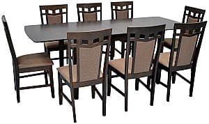 Набор стол и стулья Evelin HV-27V Chocolate + 8 стульев Deepa R Chocolate / Ekea12 Dark Brown