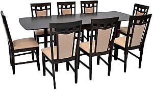 Set de masa cu scaune Evelin HV-27V Chocolate + 8 scaune Deepa R Chocolate / NV-3WP Beige