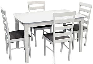 Набор стол и стулья Evelin HV-27V White + 4 стула GLORIA White / NV-10WP Grey