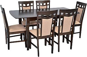 Набор стол и стулья Evelin HV-29V Chocolate + 6 стульев Deepa R Chocolate / NV-3WP Beige