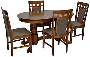 Набор стол и стулья Evelin HV-31N Burnish Oak + 4 стула Deepa R Burnish Oak / Ekea12 Dark Brown