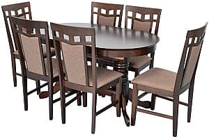 Набор стол и стулья Evelin HV-31N Chocolate + 6 стульев Deepa R Chocolate / Ekea12 Dark Brown