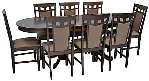 Set de masa cu scaune Evelin HV-31N Chocolate + 8 scaune Deepa R Chocolate / Ekea12 Dark Brown