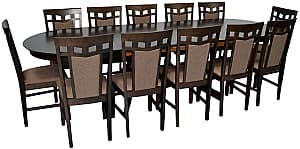 Набор стол и стулья Evelin HV-33V Chocolate + 12 стульев Deepa R Chocolate / Ekea12 Dark Brown
