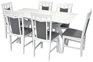 Set de masa cu scaune Evelin Raffles Rectangular White + 6 scaune Deepa R White / NV-10WP Grey