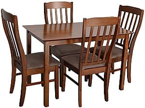 Set de masa cu scaune Evelin Gloria Burnish Oak + 4 scaune Wenyi Burnish Oak / Ekea12 Dark Brown