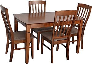 Набор стол и стулья Evelin HV-27V Burnish Oak + 4 стула Wenyi Burnish Oak / Ekea12 Dark Brown