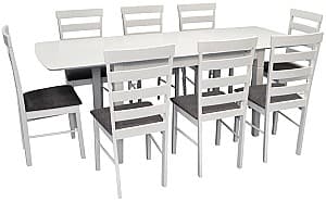 Набор стол и стулья Evelin HV-27V White + 8 стульев GLORIA White / NV-10WP Grey