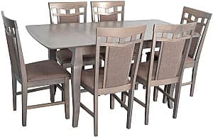 Набор стол и стулья Evelin HV-29V Antique Grey + 6 стула Deepa R Antique Grey / Ekea12 Dark Brown