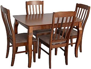 Набор стол и стулья Evelin HV-29V Burnish Oak + 4 стула Wenyi Burnish Oak / Ekea12 Dark Brown