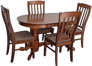 Набор стол и стулья Evelin HV-31N Burnish Oak + 4 стула Wenyi Burnish Oak / Ekea12 Dark Brown