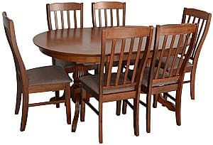 Набор стол и стулья Evelin HV-33V Burnish Oak + 6 стульев Wenyi Burnish Oak / Ekea12 Dark Brown