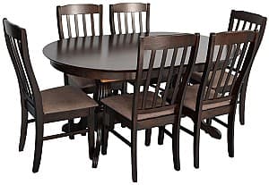 Набор стол и стулья Evelin HV-33V Chocolate + 6 стульев Wenyi Chocolate / Ekea12 Dark Brown