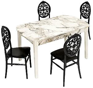 Set de masa cu scaune Modalife Sofia Marmura Alba + Venus 4 scaune Negre