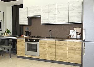 Bucatarie Yasen Madera 2.4 m Stejar Kraft Alb / Stejar Kraft Auriu