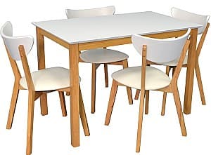 Набор стол и стулья Evelin Gloria White (Белый) / Bella Beech + 4 стула Cameroon White (Белый) / Bella Beech