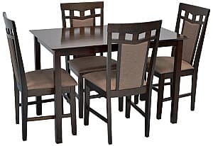 Набор стол и стулья Evelin GLORIA Chocolate + 4 стула Deepa R Chocolate / Ekea12 Dark Brown