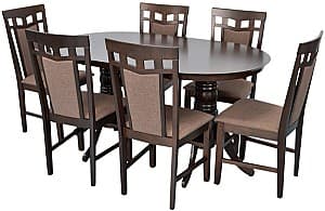 Set de masa cu scaune Evelin HV-24V Chocolate + 6 scaune Deepa R Chocolate / Ekea12 Dark Brown