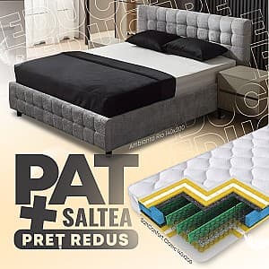 Pat Ambianta Rio 1.4 m Gri Deschis + Saltea Salt Confort Clasic 140x200