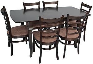 Set de masa cu scaune Evelin HV-29V Chocolate + 6 scaune COCO Chocolate / F-789 (Maro)