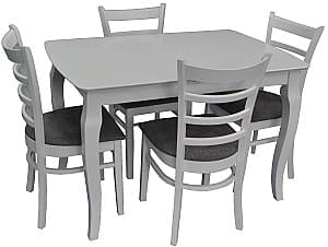 Set de masa cu scaune Evelin HV-29V White + 4 scaune COCO White (Alb) / NV-10WP Grey (Gri)