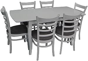 Set de masa cu scaune Evelin HV-29V White + 6 scaune COCO White (Alb) / NV-10WP (Gri)