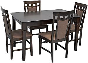 Набор стол и стулья Evelin HV-27V Chocolate + 4 стула Deepa R Chocolate / Ekea12 Dark Brown