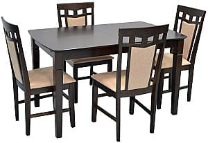 Set de masa cu scaune Evelin HV-27V Chocolate + 4 scaune Deepa R Chocolate / NV-3WP Beige