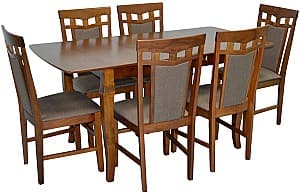 Set de masa cu scaune Evelin HV-29V Burnish + 6 scaune Deepa R Burnish / Ekea12 Dark Brown