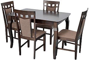 Set de masa cu scaune Evelin HV-29V Chocolate + 4 scaune Deepa R Chocolate / Ekea12 Dark Brown