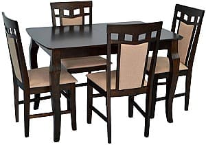 Набор стол и стулья Evelin HV-29V Chocolate + 4 стула Deepa R Chocolate / NV-3WP Beige