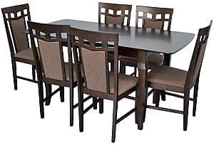 Set de masa cu scaune Evelin HV-29V Chocolate + 6 scaune Deepa R Chocolate / Ekea12 Dark Brown