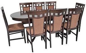 Набор стол и стулья Evelin HV-31N Chocolate + 8 стульев Deepa R Chocolate / F-789 Brown