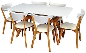 Set de masa cu scaune Evelin Raffles Rectangular White / Bella Beech + 6 scaune Cameroon White / Bella Beech